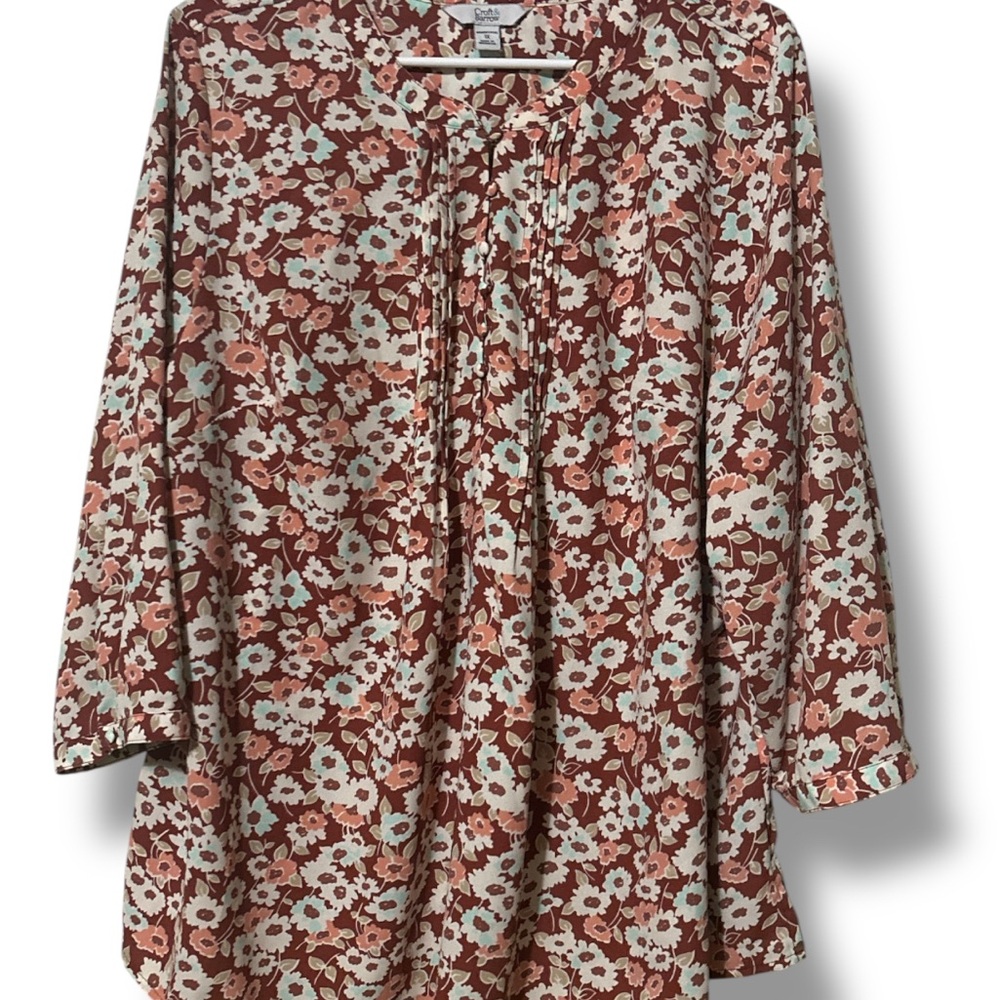 Croft & Barrow Brown and White 3/4 Sleeve Boxy Blouse